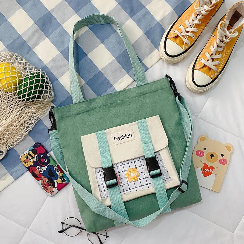 

Canvas Bag Cute Large Capacity Handbag Female Mori Harajuku Messenger Bag Shoulder Bag зелёный