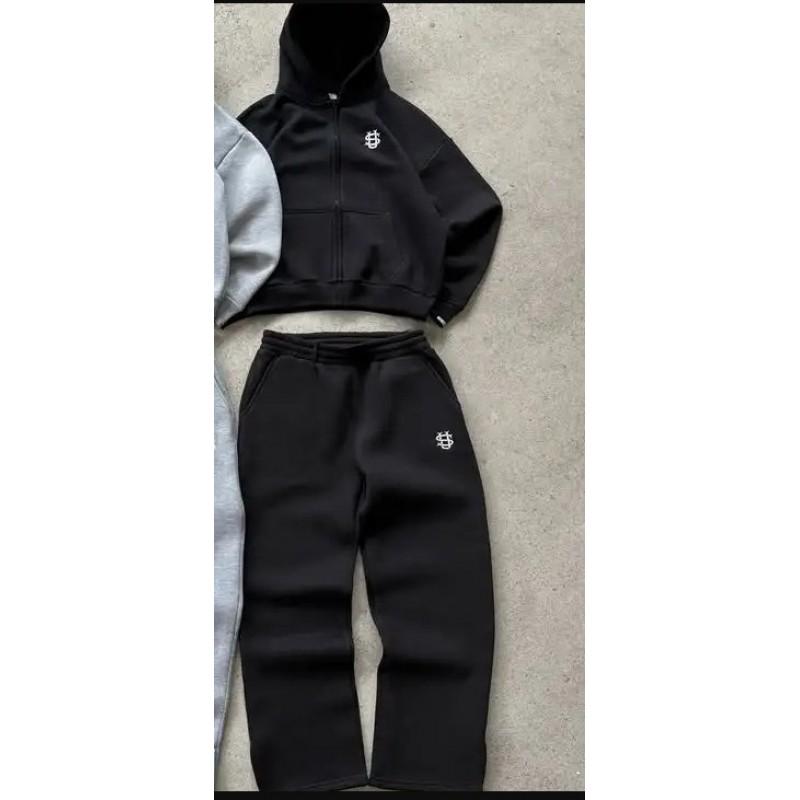 Unisex Streetwear Hoodie Set Loose Fit Cotton Blend Long Sleeve Tracksuit Teens Adults