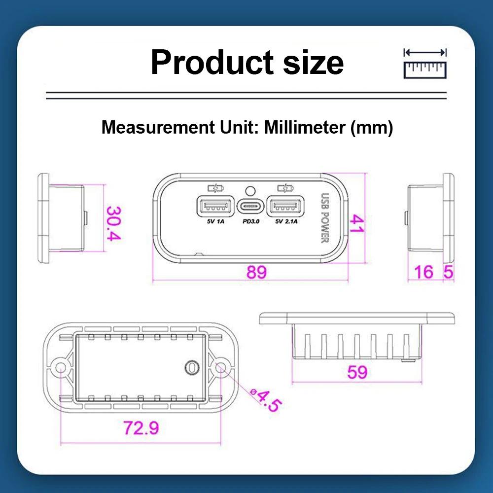 12V USB Outlet, PD3.0 Type C Port, QC3.0 & 2.4A USB A Charger 3 Ports Fast Charging Socket Panel for Car Motorcycle Marine Truck