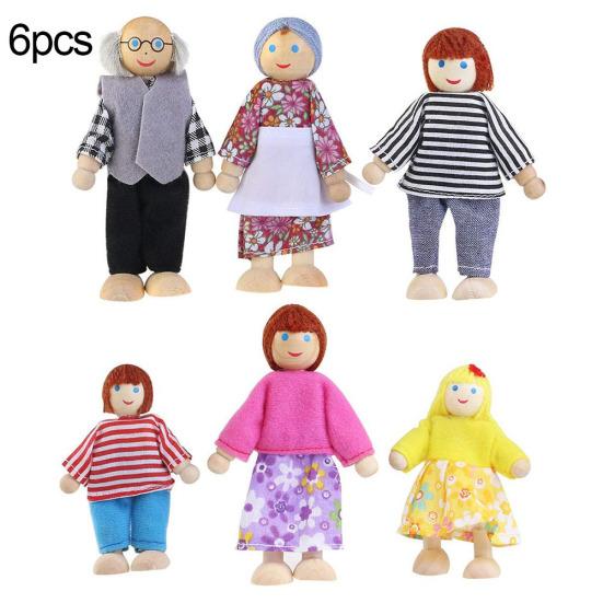 Wooden Happy Family Dressed Puppet Flexible Joints Doll Kids Toy Birthday Gift
