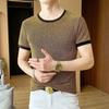 Shiny Silk Men O Neck Short Sleeve T Shirt Summer Fashion Hip Hop Punk Oversize Streetwear Golden Silver Party