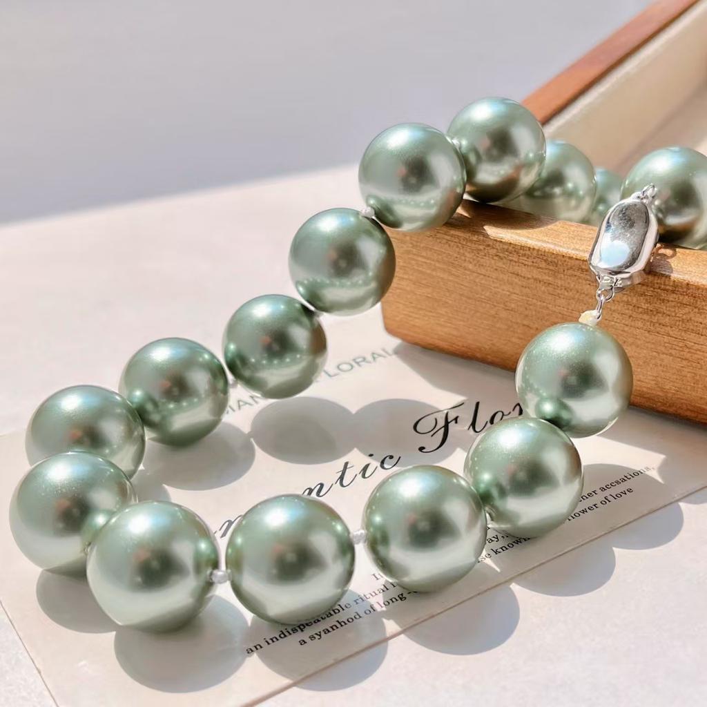 16Mm Vintage Haute Couture Large Grain Turquoise Faux Crystal Pearl Necklace Collarbone Sweater Chain