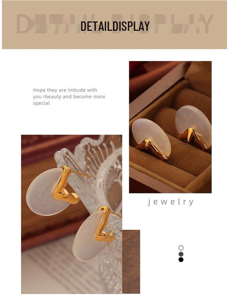 18K Gold-Plated Exaggerated White Resin Fan-Shaped Stud Earrings with European & American Style for Women
