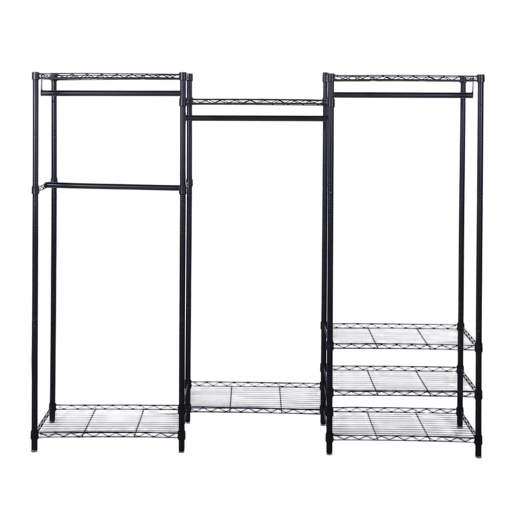 Portable Closet Wardrobe Carbon Steel Freestanding Clothes Rack Closet Organizer with Adjustable Shelves Hanging Rods