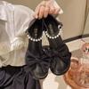 Mary Jane French high heels women's summer new pearl bow thick heel non-slip versatile small leather shoes bridesmaid shoes