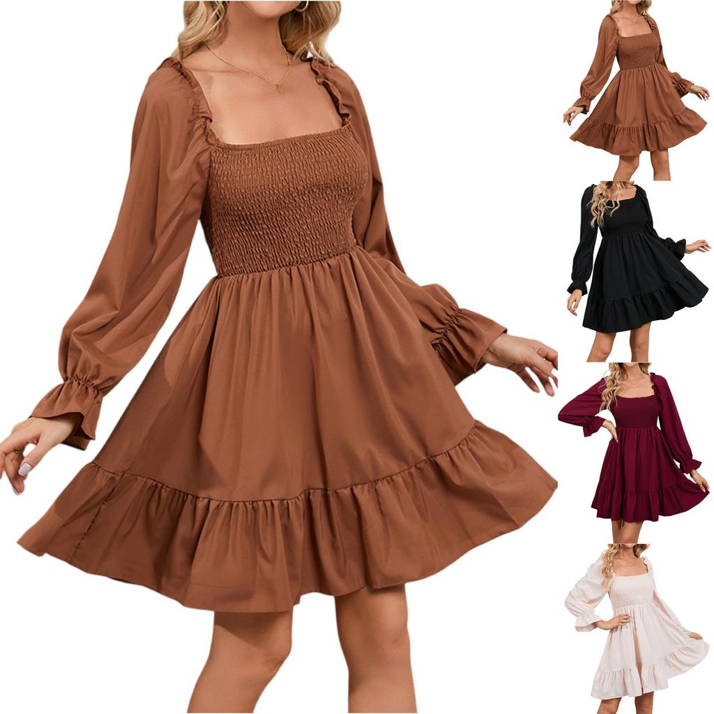 Women Casual Long Sleeve Summer Dresses Spring Patchwork Boho Floral Cocktail Party Dress