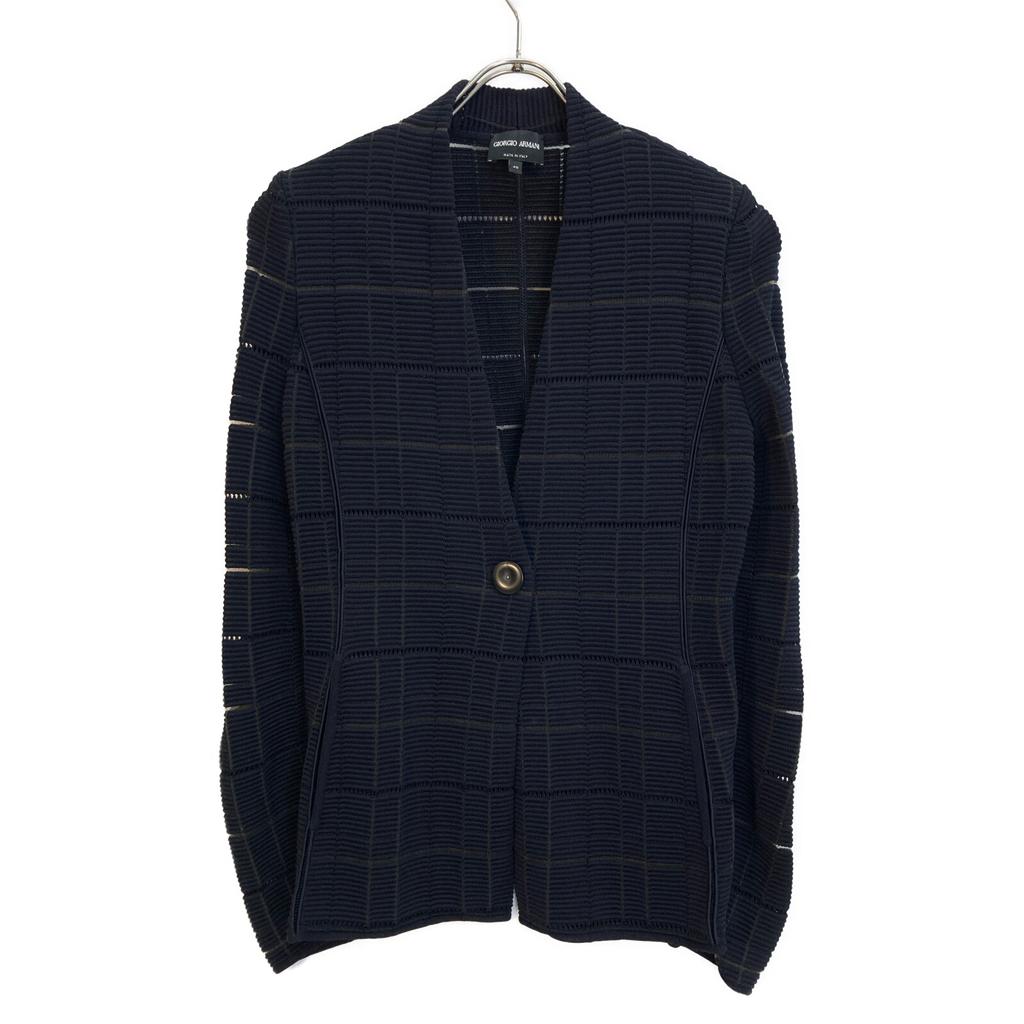 GIORGIO ARMANI Navy 3ZAG09 AM43Z 1B Windowpane Knit Jacket Jacket 40 blackUsed