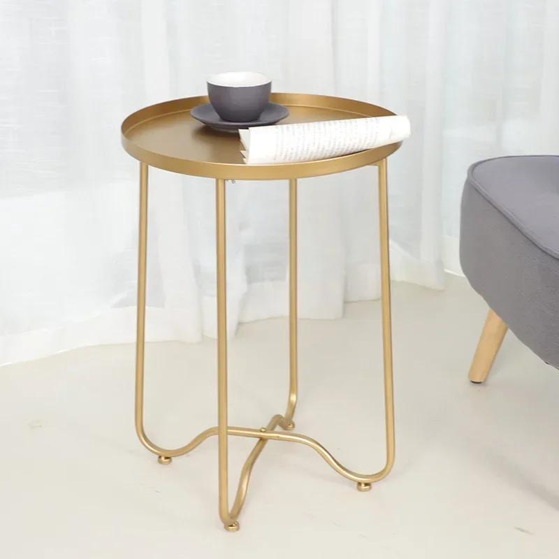 Tavolino da caffè pieghevole in ferro battuto dorato nordico soggiorno divano laterale disco rimovibile da pranzo piccolo WF926