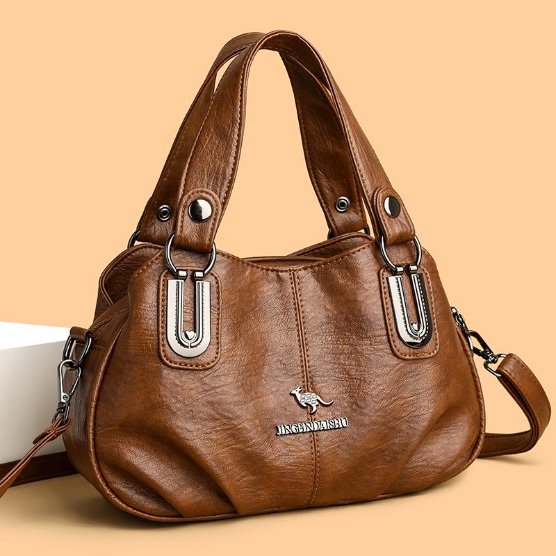 Fashion Vintage Leather Handbag Large Capacity Women's Crossbody Bag Middle-aged Women's Shoulder Bag for Daily Work Shopping and Socializing