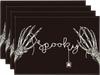 Skeleton Hand Halloween Placemats Set of 4, 12x18 Inch Fall Floral Spider Table Mats for Party Kitchen Dining Decoration