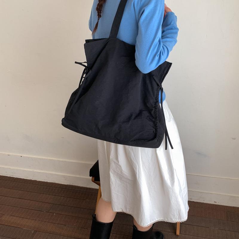 Women s Korean Style Ins Tote Bag Drawstring Large Capacity Single Shoulder Handbag