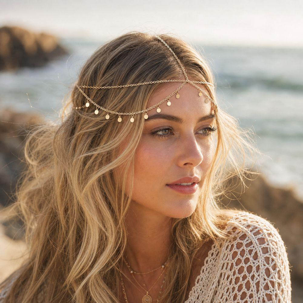 Multilayer Forehead Chain Disc Charms Forehead Hair Jewelry New Headpiece Jewelry Hair Chain