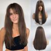 Qi Bangs Natural Full-Head Wig Fiber Brown Fluffy Hair Fashion Long Hair Straight Wig Chemical