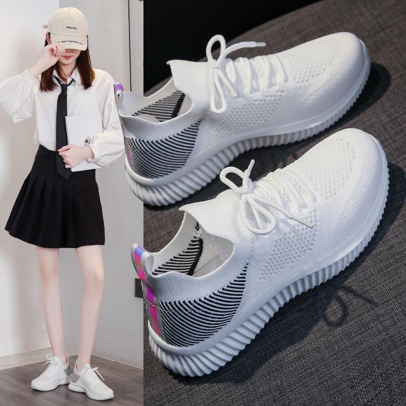 fashion Popular Flying Woven Breathable and Comfortable Women's Sports Casual Running Shoes Luxury Women's Mesh Lace-up Casual Shoes