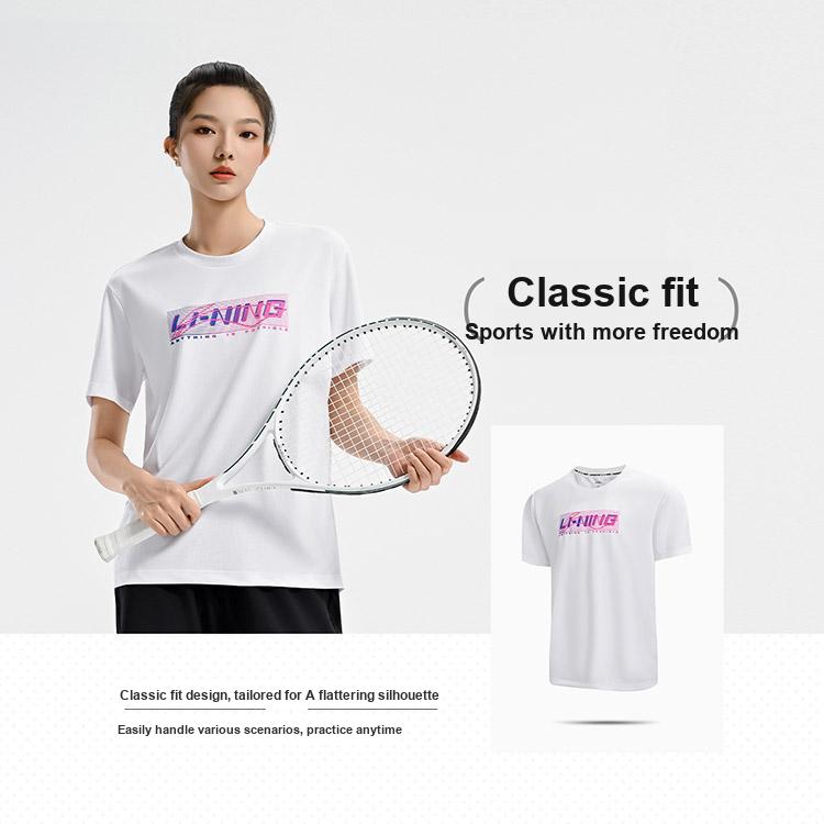 Li Ning Badminton Series Creative Logo Classic Breathable Active Fashion Casual Daily Sports Short Sleeve T-Shirt Unisex Tops White ATSV627-2