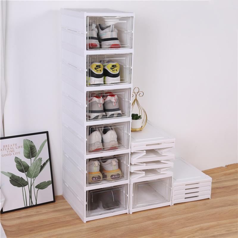 3 Layer Integrated Shoe Storage Boxes Home Organizer Folding Plastic Transparent Storage Shoe Wall Foldable Sneaker Rack Cabinet