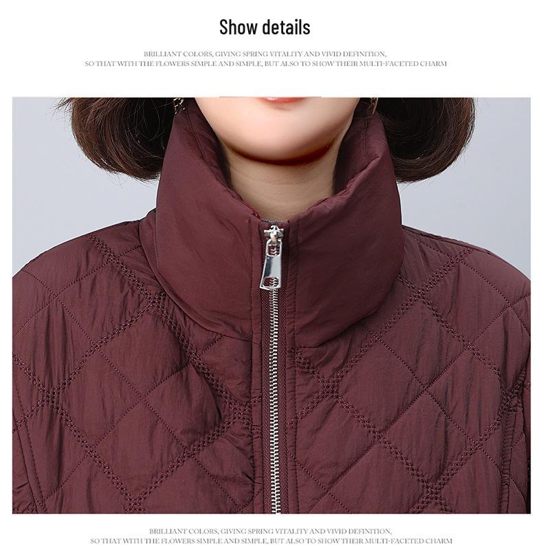 Dámská prošívaná teplá bunda s diamantovým prošíváním 2024: Volný střih, Nadměrná velikost, Stojáček