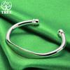 925 Sterling Silver 5mm Adjustable Double Bead Cuff Bangles Bracelet Gift For Woman Man Christmas Wedding Engagement Jewelry