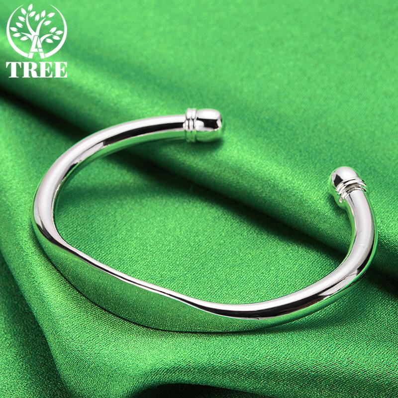 925 Sterling Silver 5mm Adjustable Double Bead Cuff Bangles Bracelet Gift For Woman Man Christmas Wedding Engagement Jewelry