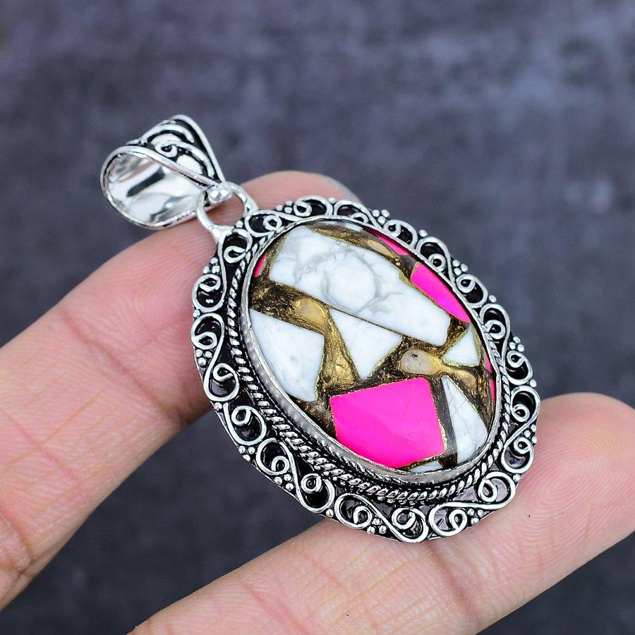 Natural Cotton Candy Turquoise 925 Sterling Silver Jewelry Pendant 2.17" ETC-14070