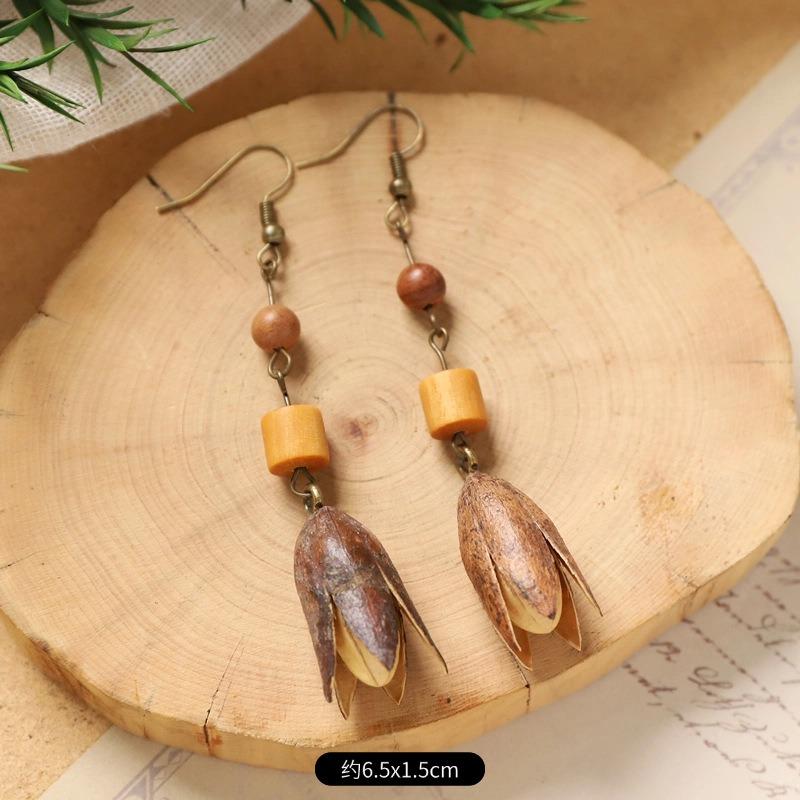 Retro Handmade Plant Fruit Earrings Pine Cone Literature and Art Chinese Medicine Dried Fruit Niche Creative Earrings Women