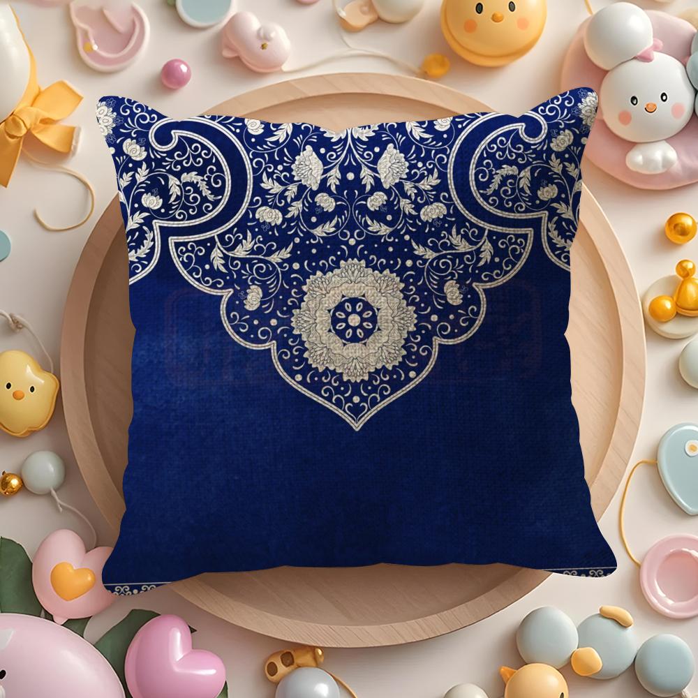 Ethnisch blauer floraler Kissenbezug Musterbedruckter Kissenbezug für Wohnzimmer Sofa Kissenbezug & Schlafzimmer Dekoration