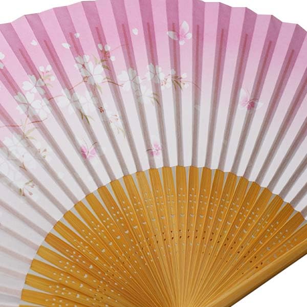 [Stylish Kimono Iroha] Women's Folding Fan, Scented, White Bamboo with Carved Cherry Blossom and Butterfly Design