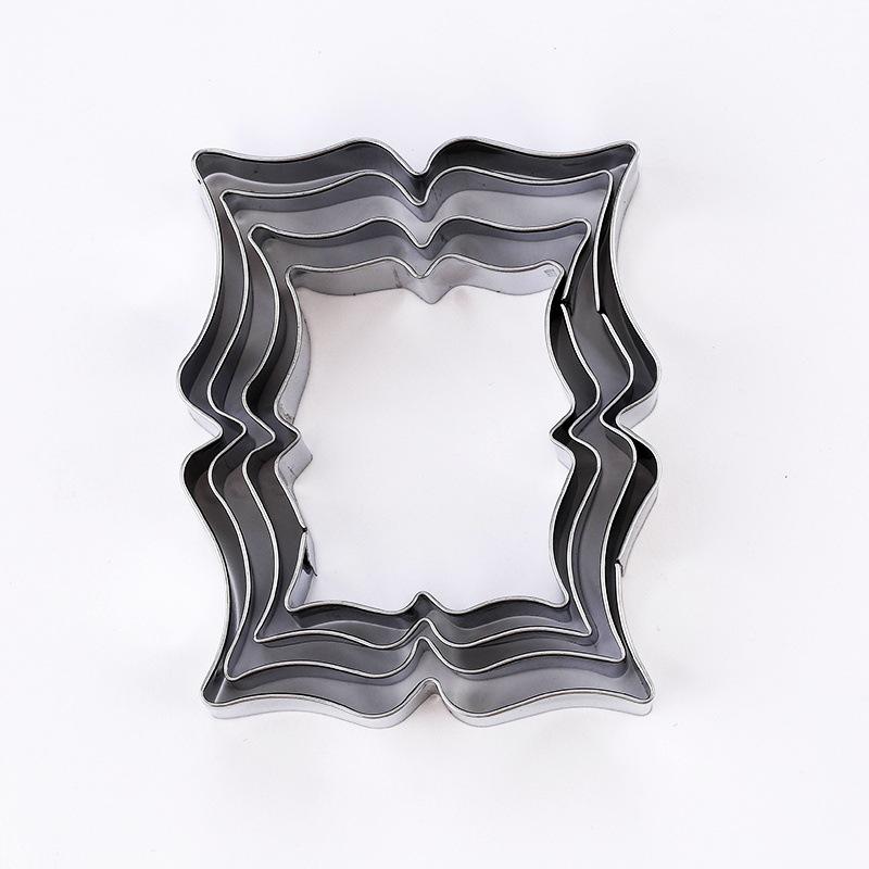 FAIS DU 4Pcs Stainless Steel Cookie Mold Stamper Nameplate DIY Biscuit Blessing Circle Flower Frame Cake Decoration Backware