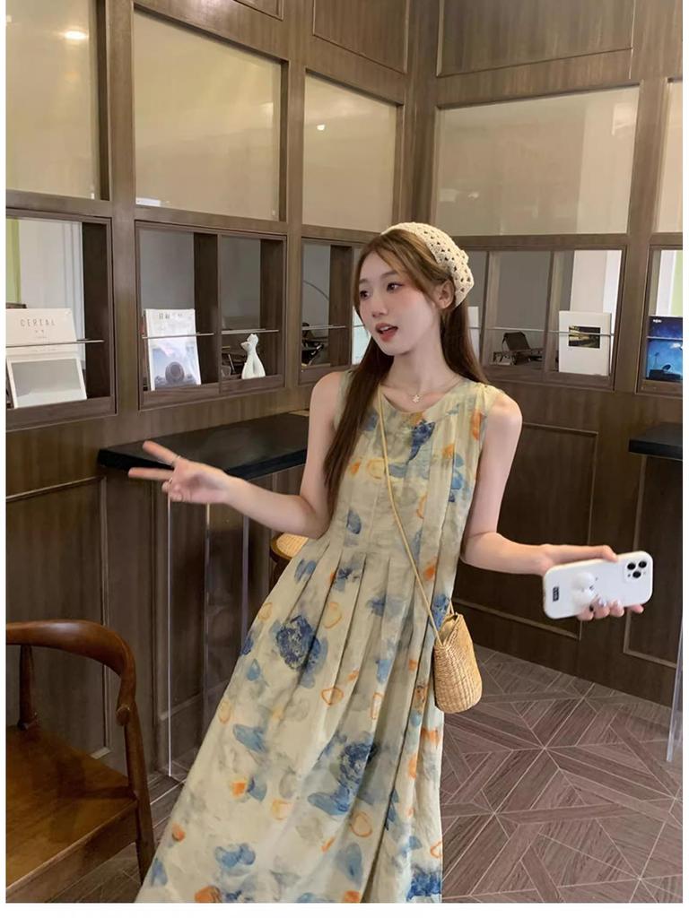 Ink Wash Painting Vest Dress - Retro Artistic Style for 2026 Spring/Summer Collection