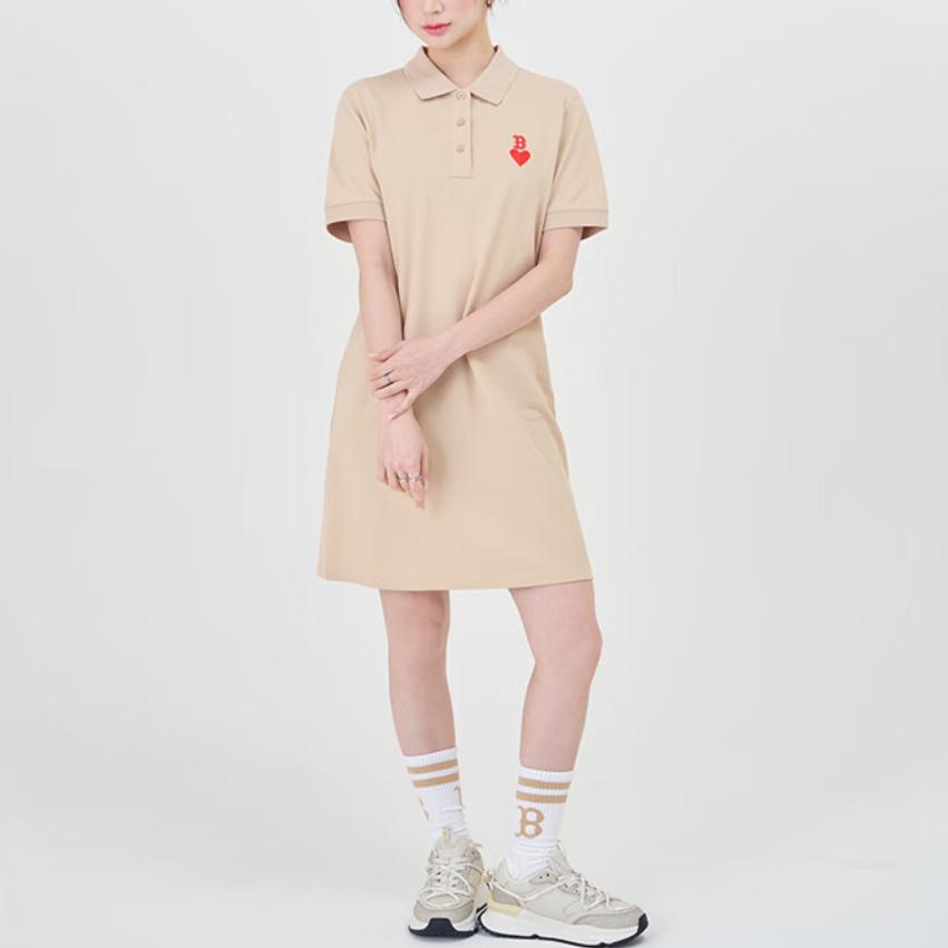 New MLB Short Sleeved Dresses Women's Khaki 3FOPH0143-43BGL