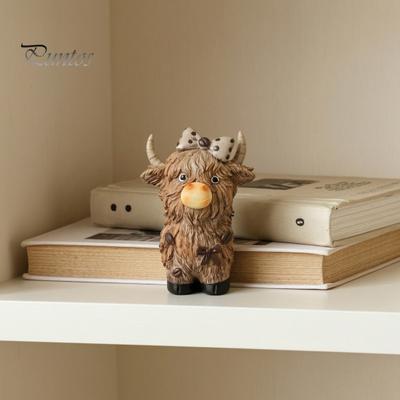 Küchenarbeitsplatten-Ornamente Schottische Hochlandkuh Figur, Harz Kaffee Statue für Bauernhaus Heimdekor, Künstlerische Einzigartige Thematische Geschenke Landhausstil Tischplatte