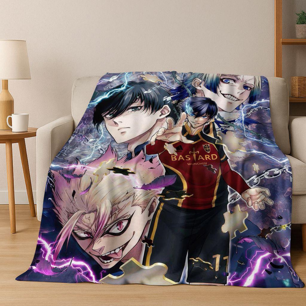 Cartoon BLUE LOCK Football Anime Isagi 3D Flannel Blanket,Warm and Cozy Soft Throw Blanket for Home Bedroom Bed Sofa Cover Kids