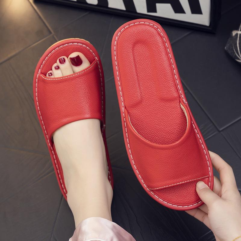 Fashion Men's Slippers High Quality Cow Leather Slippers Summer Open Toe Slipper Fashion Casual Beach Slides Comfort Couple Home Slipper
