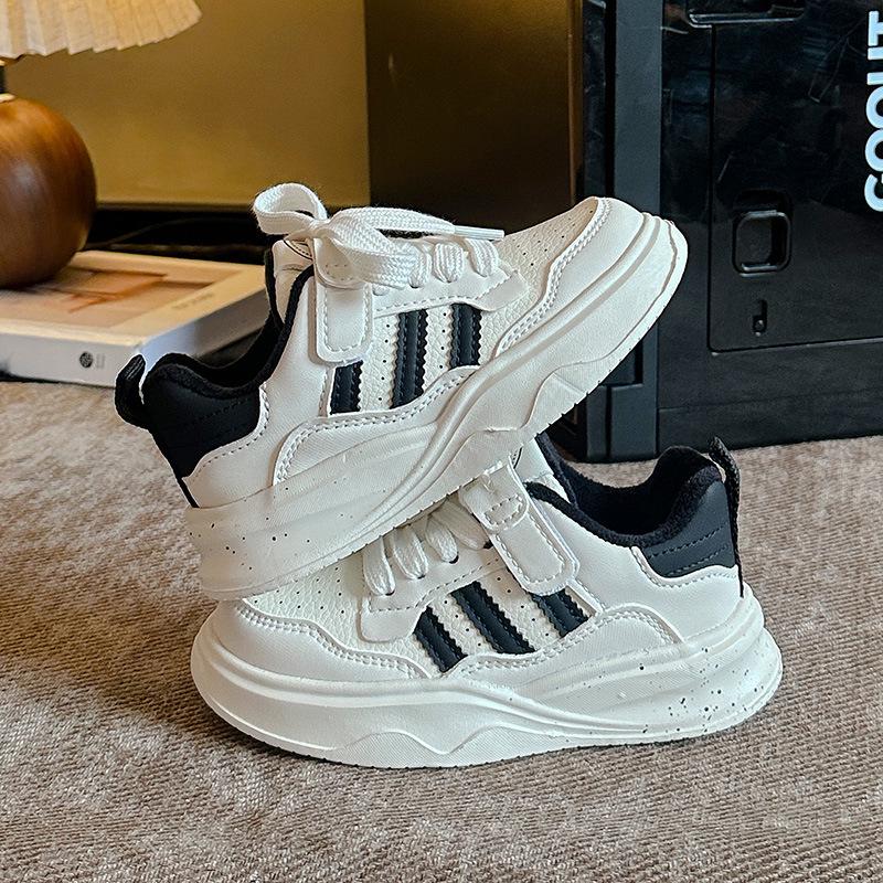 2025 Kids' Plus Velvet Non-Slip White Sports Shoes for Boys and Girls