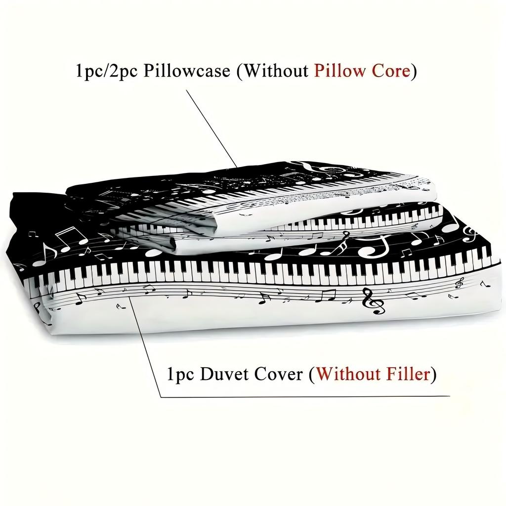 Piano Key Keyboard 3D Printed Quilt Cover Set Soft Home Textiles Bedding Cover Pillowcase Black White Note Style Duvet Cover Set