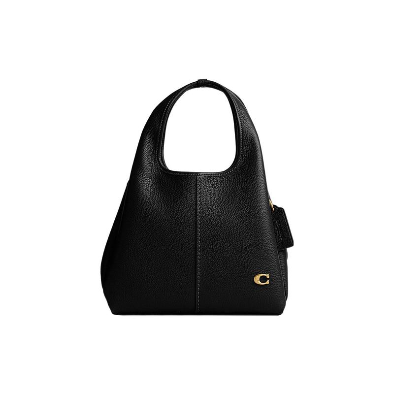 

COACH Lana 23 Solid Gold Logo Zip Compartment Quilted Hardware Buckle Pebbled Leather Shoulder Tote Medium Women s Black чорний