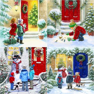 Pittura Diamante 5D Fai da Te Regalo di Natale Decorazione per la Casa Mosaico di Diamanti Rotondi Completo Ricamo a Punto Croce Kit Neve e Bambino