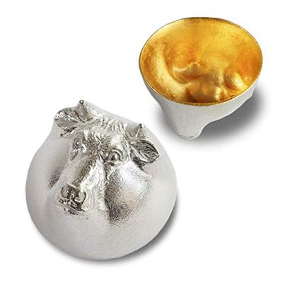 Garando X Nousaku Genuine Tin Zodiac Sake Cup Ox Sake Cup Gold Leaf 100%
