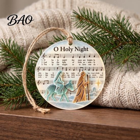 Christmas Fireplace Hanging Ornaments Sea Glass Hymn Ornaments, Handmade Music Sheet Nativity Decoration, Holiday Party Supplies Acrylic Art Christian