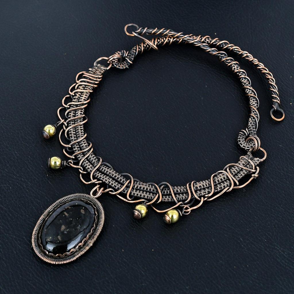 Black Tourmaline Necklace Gemstone Jewelry, 999 Copper Wire Wrapped Necklace, Adjustable Handmade Chain Necklace Jewelry