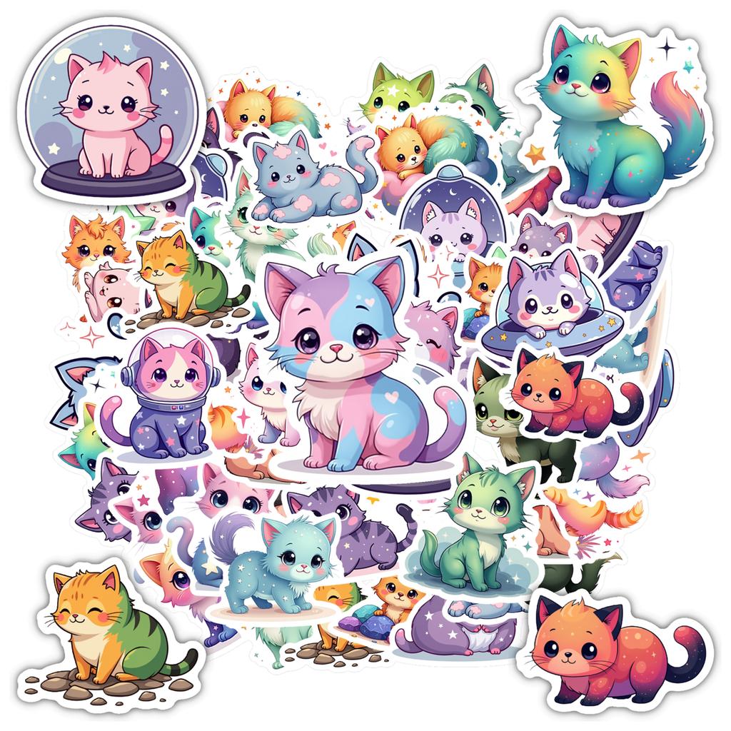 35pcs Kawaii Cat Meow Stickers Aesthetic Colored Decoration Scrapbooking Hand Accounting Graffiti Decals Supplies