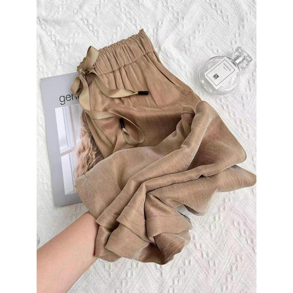 Lila, Eisseide, Satin, Dünn, Weitbeinige Hose, Damen, Gerade, Locker, Freizeithose