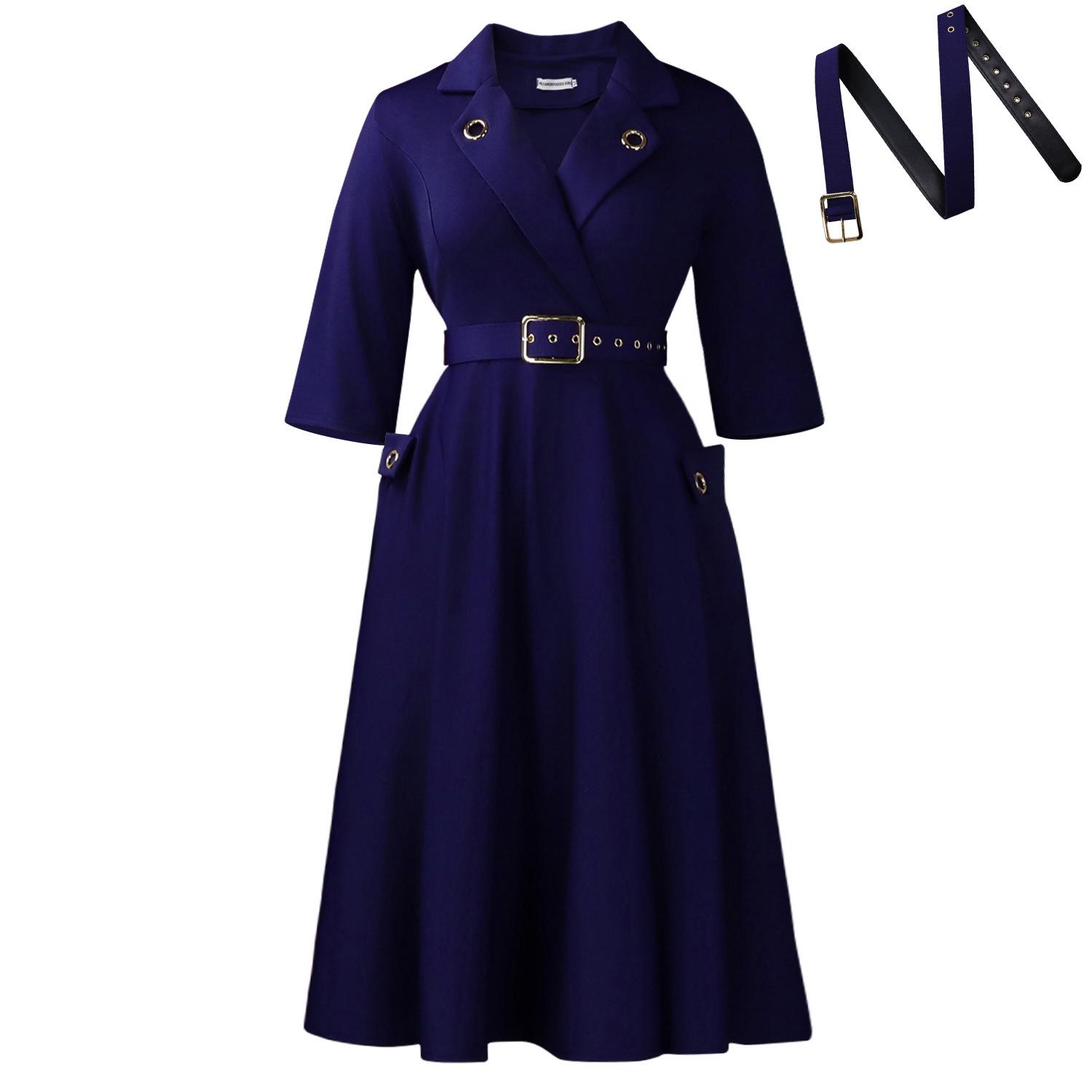 

C8647 Winter Elegant Waist-Cinching Suit Dress - Plus Size, Solid Color, European & American Style XXXL