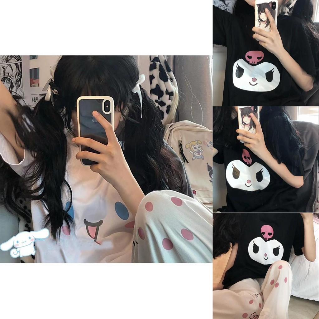 Kuromi Girl T-shirt With My Melody Print Kawaii Sanrio Anime Blouse