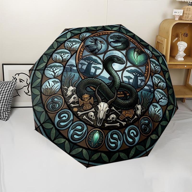 Snake Wildlife Mandala Pattern Umbrella, Portable and Foldable Design, 8 Ribs, a Casual Accessory for Halloween, Christmas, and Birthday Gifts.