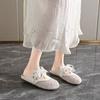 Nouvelles Pantoufles d'Été en Maille Respirante pour Femmes Chaussures à Boucle à Enfiler Bout Rond Tongs Plage Talon Plat Argenté Mules