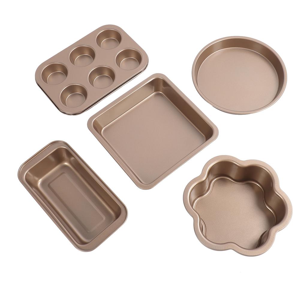 6pcs Bakeware Set Loose Bottom Carbon Steel Anti Stick Baking Pans Set for Toast Muffin Pizza