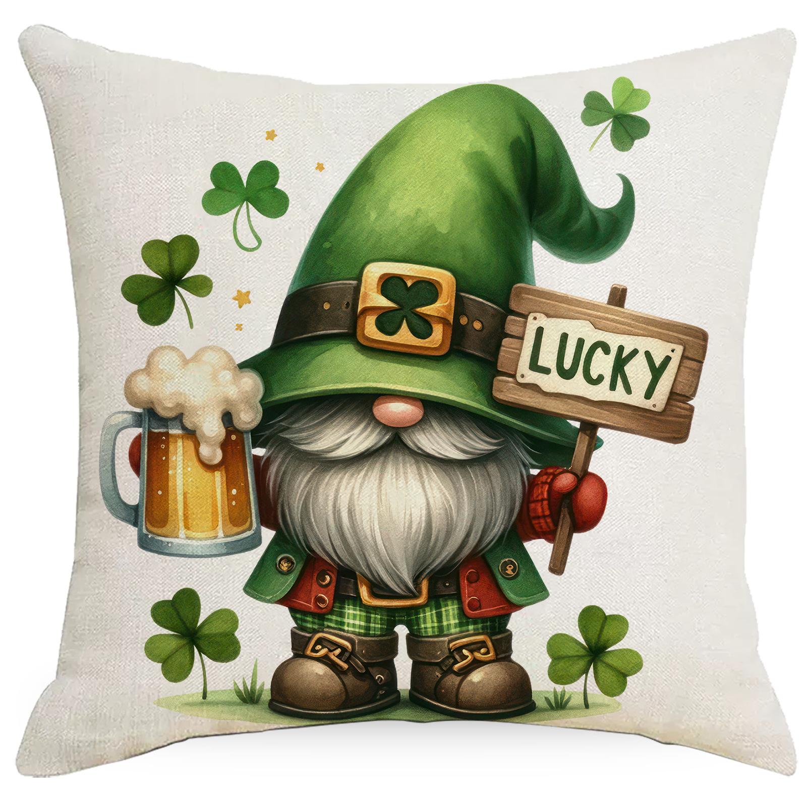 

New St. Patrick s Irish Festival Triple Leaf Gnome Pillow Case Home Cushion Pillow Case 45 * 45Cm