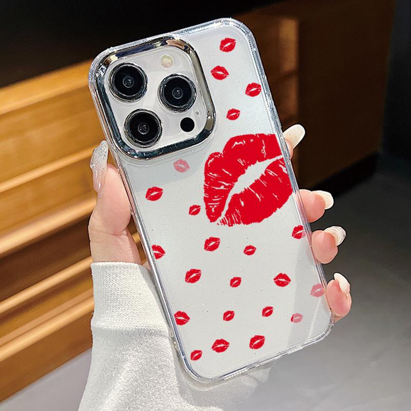 

Модный цветной узор губ Мягкий силиконовый чехол для iPhone 16 Pro Max 15 Plus 14 13 Pro 12 11 Kiss Clear противоударный защитный чехол для линз телефона iPhone 16 синий белл
