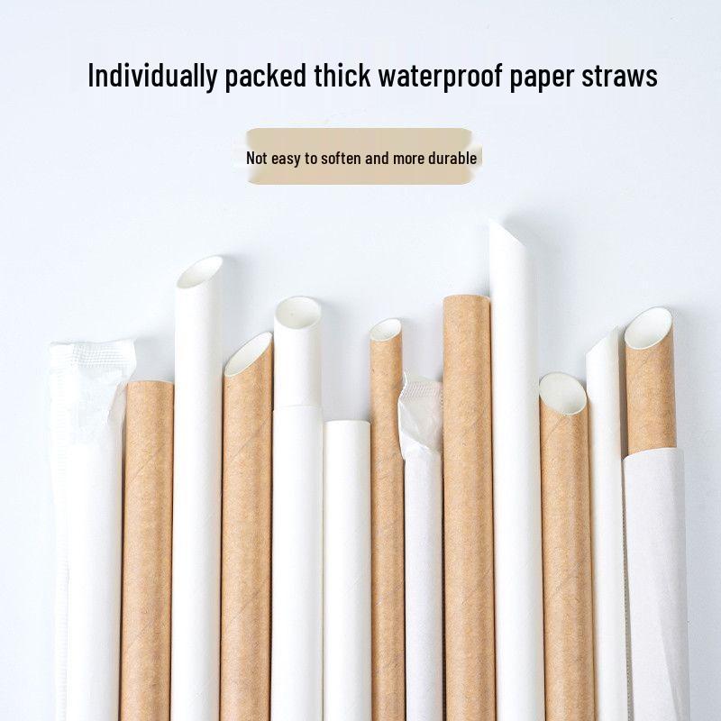 Eco-friendly Biodegradable Large Boba Tea Straw, Pointed Tip, Individually Wrapped Kraft Paper.